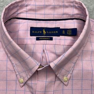 Ralph Lauren Mens Pink & Blue Check Performance Button Down Shirt Size XL Preppy